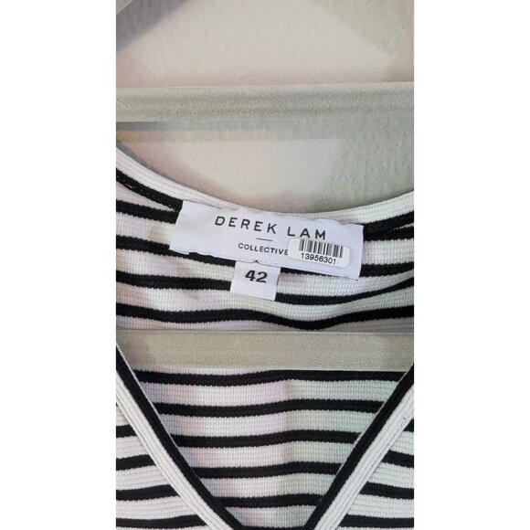 DEREK LAM Collective Dress Italian Size 42 (Medium/6) Stripe Stretch Knit Sheath - Picture 7 of 8